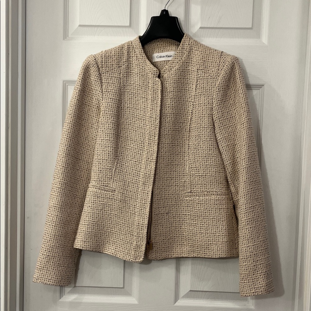 Calvin Klein Women's Cream Tweed Blazer